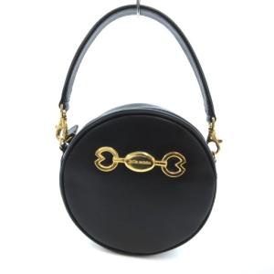 ハンドバッグ レザー ロゴ ラウンド 黒 ブラック /JS GY18