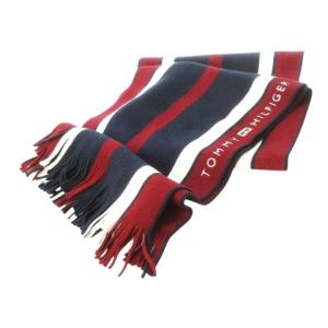 マフラー フリンジ ロゴ刺繍 トリコロール ストライプ ONE 紺 ネイビー 赤 レッド /CK18 GY18