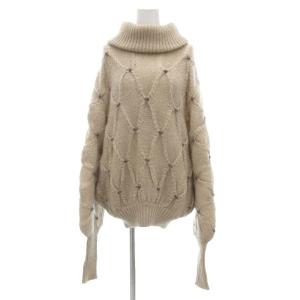 ヴィンテージ ケーブル編み タートル ドルマンニット フィッシャーマンセーター モヘア 長袖 S ベージュ