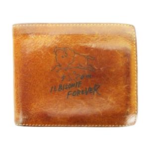 二つ折り財布 ウォレット 小銭入れあり レザー 革 ロゴプリント 茶 ブラウン /CK23 GY11