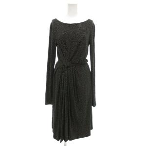 ワンピース ロング 長袖 S 黒 ブラック 白 ホワイト ドット柄 /GV GY17