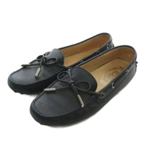 ドライビングシューズ モカシン レザー リボン 35.5 22.5cm 紺 ネイビー /XZ GY17