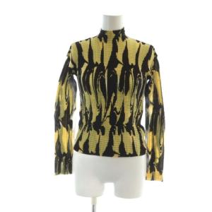 FETE カットソー シャツ 長袖 2 M ロゴ 黒 ブラック 黄 イエロー プリーツ 総柄 IF74FJ7652