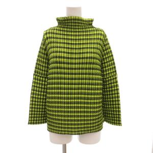 美品 カットソー ハイネック ギンガムチェック 長袖 黄緑 ライトグリーン /AE GY17