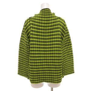 me ISSEY MIYAKE 美品 カットソー ハイネック ギンガムチェック 長袖 黄緑 ライトグリーン /AE GY17