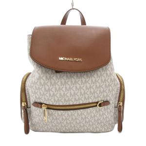 リュックサック デイバッグ PVC ロゴ 総柄 茶 ブラウン 白 ホワイト /JS GY18