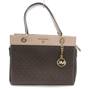 ハンドバッグ PVC ロゴ 総柄 茶 ブラウン ピンク /JS GY18