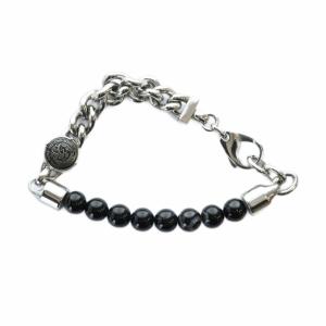 ブレスレット アクセサリー バングル チェーン ロゴ シルバー色 黒 ブラック GY18 /MQ