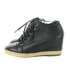 ヒールアップスニーカー レースアップ レザー 革 ジュート 36 23cm 黒 ブラック /AO4 GY18