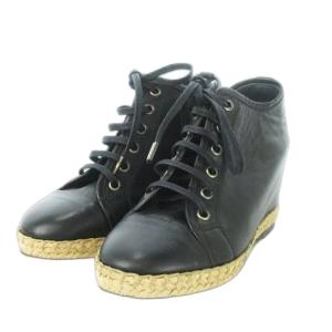 Theory ヒールアップスニーカー レースアップ レザー 革 ジュート 36 23cm 黒 ブラック /AO4 GY18