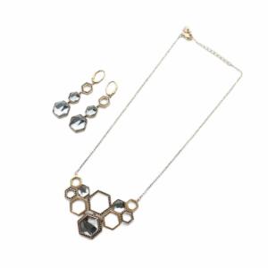 Vision ハニカム ネックレス ピアス セット アクセサリー 両耳用 ゴールドカラー 金色 GY18