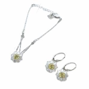 SUNSHINE サンシャイン ブレスレット ピアス セット アクセサリー 両耳用 フラワー シルバー色