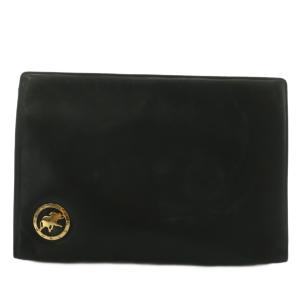 セカンドバッグ クラッチバッグ レザー ロゴ ゴールド金具 黒 ブラック /XZ GY18