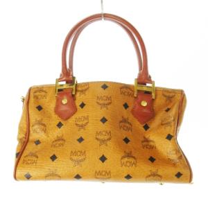 MCM ハンドバッグ ミニボストン 2way ショルダーバッグ レザー 革 ロゴ モノグラム オレンジブラウン