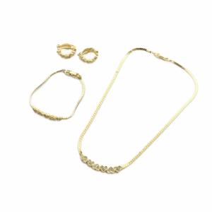 ヴィンテージ ネックレス ブレスレット イヤリング セット 両耳用 ハート ラインストーン ゴールドカラー