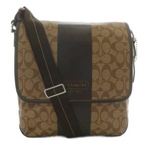 ショルダーバッグ PVC レザー シグネチャー ヘリテージストライプ 総柄 ロゴ 茶色 ブラウン F70757