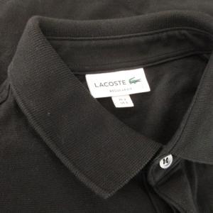 LACOSTE ポロシャツ 長袖 比翼 ロゴワッペン 鹿の子 S 黒 ブラック /AH10 GY18