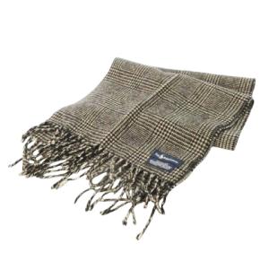 マフラー フリンジ ウール ロゴ 刺繍 グレンチェック 千鳥格子 グレー /CK20 GY11