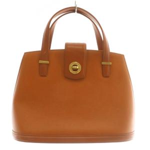 トートバッグ ハンドバッグ レザー ターンロック ロゴ ゴールド金具 茶色 ブラウン /XZ GY18