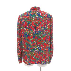 YVES SAINT LAURENT chemisiers ヴィンテージ ボウタイ ブラウス 長袖 総柄 M 赤 レッド マルチカラー /UO
