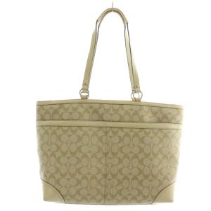 COACH マザーズバッグ トートバッグ PVC レザー シグネチャー ヘリテージ ストライプ 総柄 ロゴ ベージュ