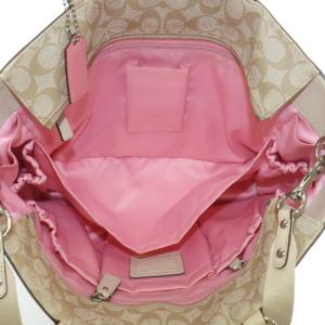 COACH マザーズバッグ トートバッグ PVC レザー シグネチャー ヘリテージ ストライプ 総柄 ロゴ ベージュ