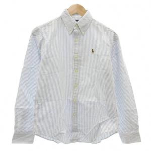 タグ付き ボタンダウンシャツ ブラウス BD オックスフォード 6 ポニー刺繍 ストライプ 長袖 水色