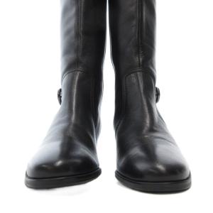 DIANA 美品 ロングブーツ 23.5cm シューズ レザー チャンキーヒール サイドジップ ベルト 黒 ブラック