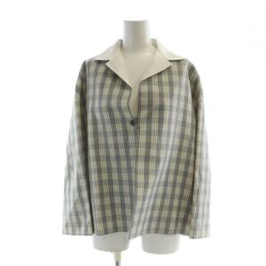 テーラードジャケット 長袖 シングル ロゴ 42 L チェック柄 モヘヤ 絹 シルク グレー GY18