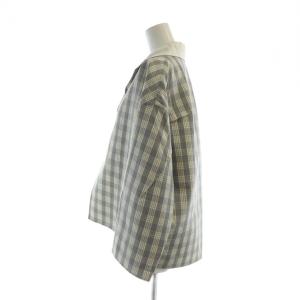 AGNONA テーラードジャケット 長袖 シングル ロゴ 42 L チェック柄 モヘヤ 絹 シルク グレー GY18