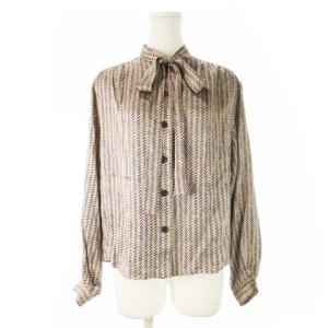 PRET-A-PORTER シルクシャツ ブラウス ボウタイ 長袖 リボン サテン ヘリンボーンプリント