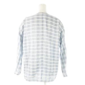 Christian Dior SPORTS シャツ ブラウス ノーカラー 長袖 麻 リネン混 チェック 総柄 M 青 ブルー /AO3