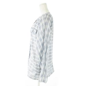 Christian Dior SPORTS シャツ ブラウス ノーカラー 長袖 麻 リネン混 チェック 総柄 M 青 ブルー /AO3