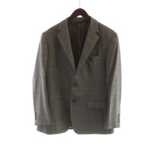 テーラードジャケット ブレザー 長袖 茶 ブラウン チェック柄 総裏地 サイドベンツ 42 XL /MQ