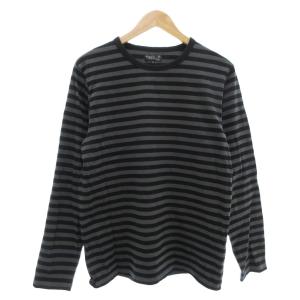美品 Tシャツ 3 L 長袖 ボーダー クルーネック ダークグレー /AE GY17