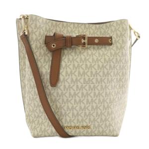 ショルダーバッグ PVC レザー MKシグネチャー 総柄 ロゴ ゴールド金具 白 ホワイト 茶色 ブラウン