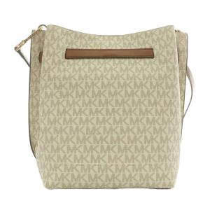 MICHAEL KORS ショルダーバッグ PVC レザー MKシグネチャー 総柄 ロゴ ゴールド金具 白 ホワイト 茶色 ブラウン