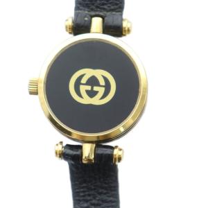 GUCCI 腕時計 ウォッチ クォーツ レザーベルト ロゴ 黒文字盤 ゴールド色 GY18 /MQ OH