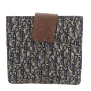 Christian Dior トロッター 二つ折り財布 コンパクトウォレット 小銭入れあり Wホック ロゴ金具 ベルトデザイン キャンバス