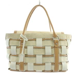 ハンドバッグ ハラコ レザー 編み込み 茶色 ブラウン 白 ホワイト /XZ GY18