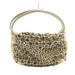 ハンドバッグ ビジュー ストーン 装飾 レザー ゴールドカラー 金色 GY18 /MQ