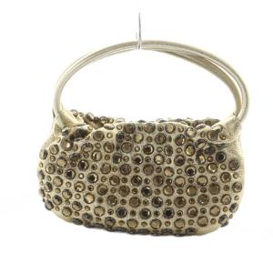 SONIA RYKIEL ハンドバッグ ビジュー ストーン 装飾 レザー ゴールドカラー 金色 GY18 /MQ