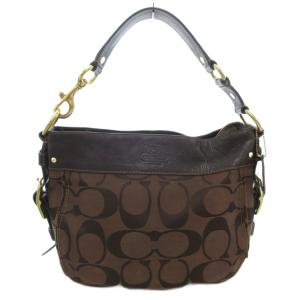 ハンドバッグ ワンショルダー キャンバス レザー シグネチャー ロゴ 茶 ブラウン /AE GY18