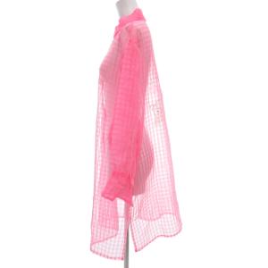 伊太利屋 美品 シャツ ブラウス 長袖 9 ピンク チェック柄 シアー フロッキータイガープリント /UO GY18