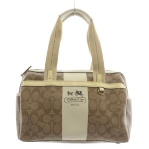 ミニボストンバッグ ハンドバッグ PVC レザー シグネチャー 総柄 ロゴ 茶色 ブラウン 白 ホワイト