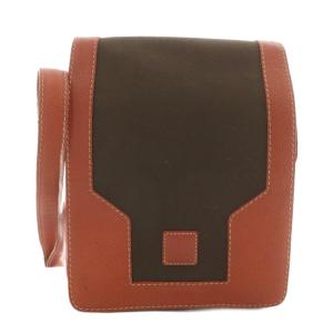 ショルダーバッグ キャンバス レザー ロゴ 茶色 ブラウン オレンジ /XZ GY18