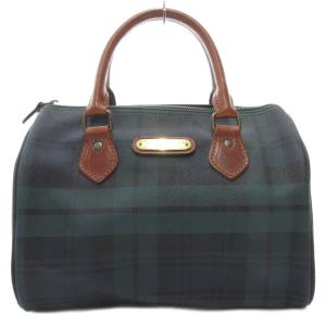 ハンドバッグ ミニボストン ブラックウォッチ チェック柄 ロゴプレート 紺 ネイビー 緑 グリーン /AE