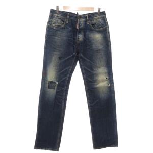 ダメージ加工ワッペンデニム パンツ ジーンズ スリムテーパード 46 インディゴブルー 74 LA277