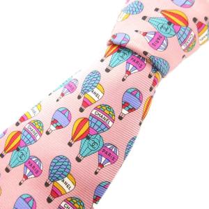 ネクタイ カジュアル 絹 シルク ロゴ 気球柄 総柄 ピンク /GV GY11