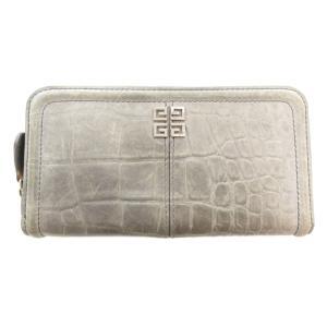 長財布 ウォレット ロゴ ラウンドファスナー レザー クロコ型押し グレー /AE GY18
